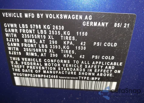 2021 Volkswagen Id.4 Pro S from USA, damaged, VIN WVGTMPE29MP042468